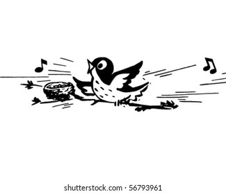 Chirping Bird - Retro Clip Art