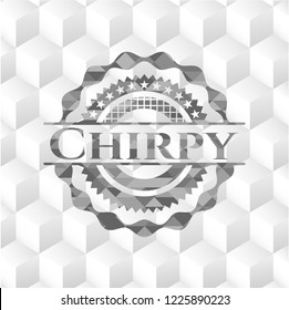 Chirpy grey badge with geometric cube white background