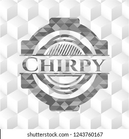 Chirpy grey emblem. Retro with geometric cube white background