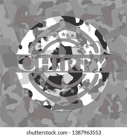 Chirpy on grey camouflaged pattern