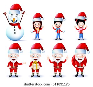 Chirstmas Animated Characters Vector Pack on Isolated Background 
