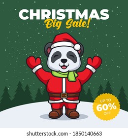 Chirstmas big sale instagram post with panda santa claus