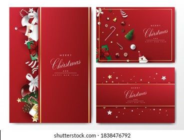 Chirstmas card background template set vector with object elements design