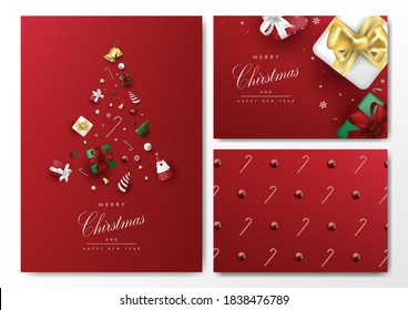 Chirstmas card background template vector with object elements design