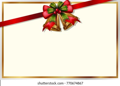 Chirstmas card template with bells and red ribbon illustration