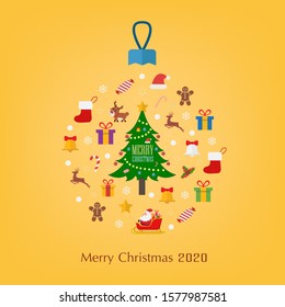 Chirstmas decorations and happy new year. Vector illustration