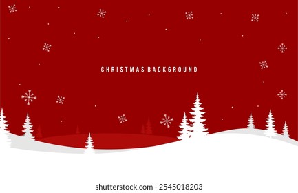 Chirstmas Red Background with Snow and Pine Vector