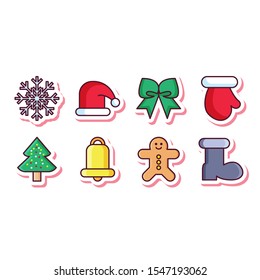 chirstmas set decoration snowflake icon in flat style isolated. Vector Symbol illustration.