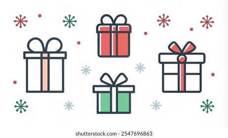 Chirstmas Set of gift icons. Vector illustration isolated on white background. Editable stroke. New year card. vector illustration.