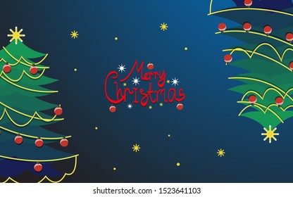 Chirstmas Simple Typography Greeting Poster with Stars  Trees for Christmas Holiday Season. Vector Illustration