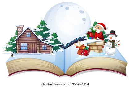 Chirstmas theme on open book illustration