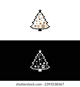 Chirstmas tree vector,Christmas background with snowman and snowflakes. New year illustration.Chirstmas tree vector, Christmas related solid design icon.Christmas Ornaments Icon Flat Graphic Design