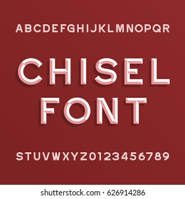 Chisel Alphabet Vector Font. Type letters and numbers. Chiseled block typeface for your design.