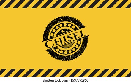 Chisel black grunge emblem inside yellow warning sign. Vector Illustration. Detailed.