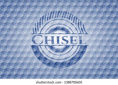 Chisel blue emblem or badge with geometric pattern background. Vector Illustration. Detailed.