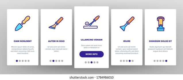 Chisel Carpentry Tool Onboarding Mobile App Page Screen Vector. Sharp Steel Chisel With Hammer, Carpenter Instrument, Workshop Equipment Illustrations