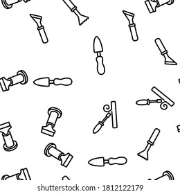 Chisel Carpentry Tool Vector Seamless Pattern Thin Line Illustration