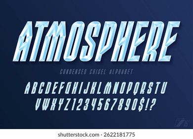 Chisel Kristallbuchstaben Design, original Alphabet Stil. Farbfeldsteuerung. 15-Grad-Neigung