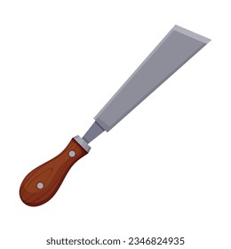 Chisel with cutting edge on white background. Tool for carpentry and woodcarving cartoon illustration. Woodwork concept
