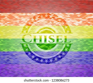 Chisel emblem on mosaic background with the colors of the LGBT flag