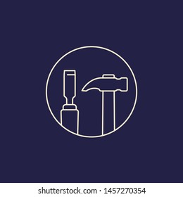 chisel and hammer linear icon