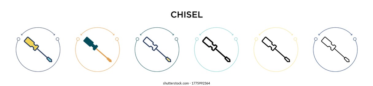 Chisel icon in filled, thin line, outline and stroke style. Vector illustration of two colored and black chisel vector icons designs can be used for mobile, ui, web