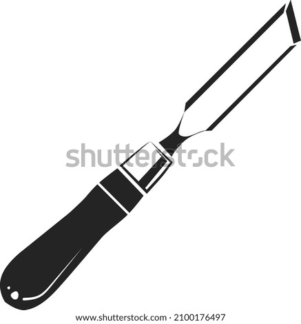 Chisel icon. Woodworking tool. Cutting edge with wood handle