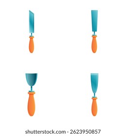 Chisel icons set cartoon vector. Metal chisel of various shape. Construction and repair tool