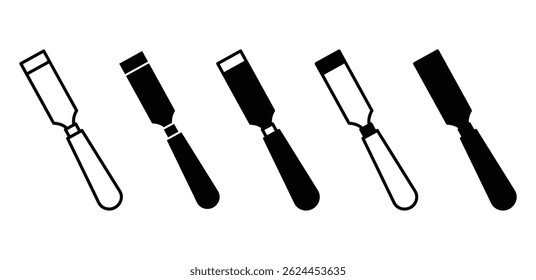 Chisel Icons Set Simple Wood Carving Tools Illustrations Black and White Vector Design