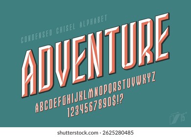 Design de letras de cinzel, estilo original do alfabeto vintage. Controle de amostras de cores. Inclinação de 15 graus