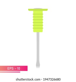 Chisel on metal with a comfortable soft handle in green color. Realistic design On a white background. Tools for a locksmith. Flat vector illustration.