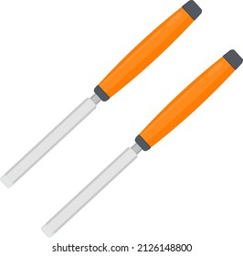 Chisel with orange handle, illustration, vector on a white background.
