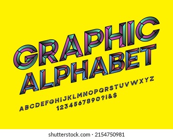 Chisel pop art style alphabet design with uppercase, number and symbols