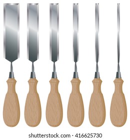 Chisel set isolated on white background. 