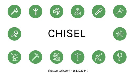 chisel simple icons set. Contains such icons as Axe, Carpenter, Chisel, Carving, Pickaxe, Axes, can be used for web, mobile and logo