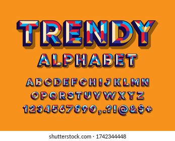 Chisel style alphabet design with uppercase, numbers and symbols