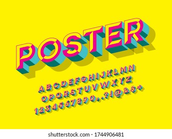 Chisel style alphabet design with uppercase, numbers and symbols