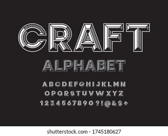 Chisel style alphabet design with uppercase, numbers and symbols