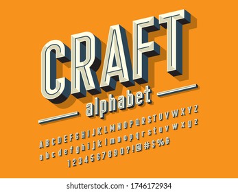 Chisel style alphabet design with uppercase, lowercase, number and symbols