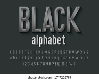 Chisel style alphabet design with uppercase, lowercase, number and symbols