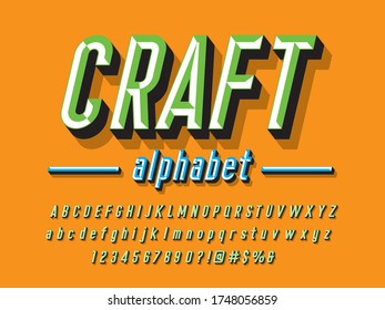 Chisel style alphabet design with uppercase, lowercase, number and symbols