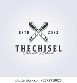 chisel tool for carpenter logo vector illustration vintage design, crossing chisel