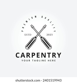 chisel tool for carpenter logo vector illustration vintage design, crossing chisel