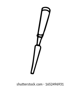 Chisel tool in doodle style. Isolated outline. Hand drawn vector illustration in black ink on white background.