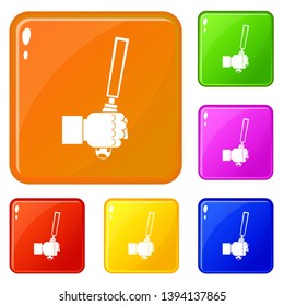 Chisel tool in man hend icons set collection vector 6 color isolated on white background