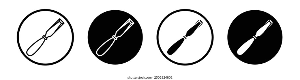 Chisel vector icon set black filled and outlined style.