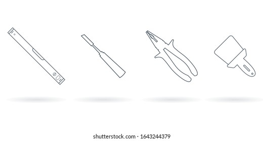 Chisel, waterpath, passages, spatula. Vector set of tools for home.