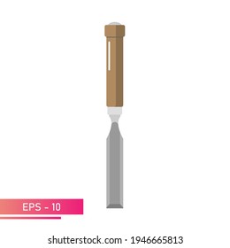 Chisel with a wooden handle in a realistic design. On a white background. Tools for carpenters and carpenters. Flat vector illustration.