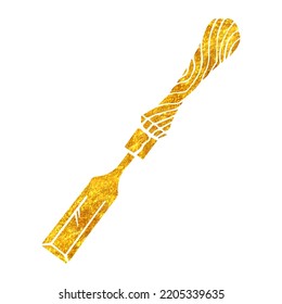 Chisel Woodworking tool in gold foil texture vector illustration
