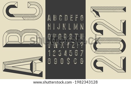 Chiseled. Block letters with different textured. Vector of modern bold font and alphabet. Vintage Alphabet vector 80's, 90's Old style graphic set. Type retro letters, numbers.